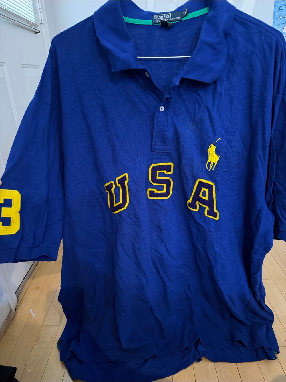Polo by Ralph Lauren Navy Blue Polo with Yellow USA Embroidery